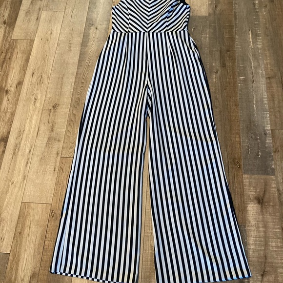 Charles Henry stripe tie shoulder jumpsuit navy size L - Picture 6 of 11